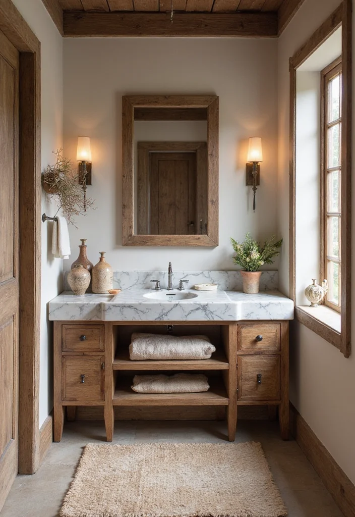 16 Marble Bathroom Vanity Ideas With Luxury Style - 8. Rustic Marble Vanities with Natural Elements