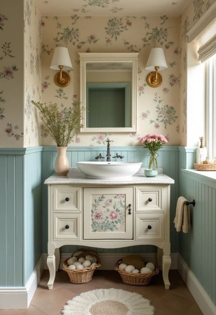 16 Vintage Bathroom Vanity Ideas With Classic Charm - 12. Charming Cottage Style