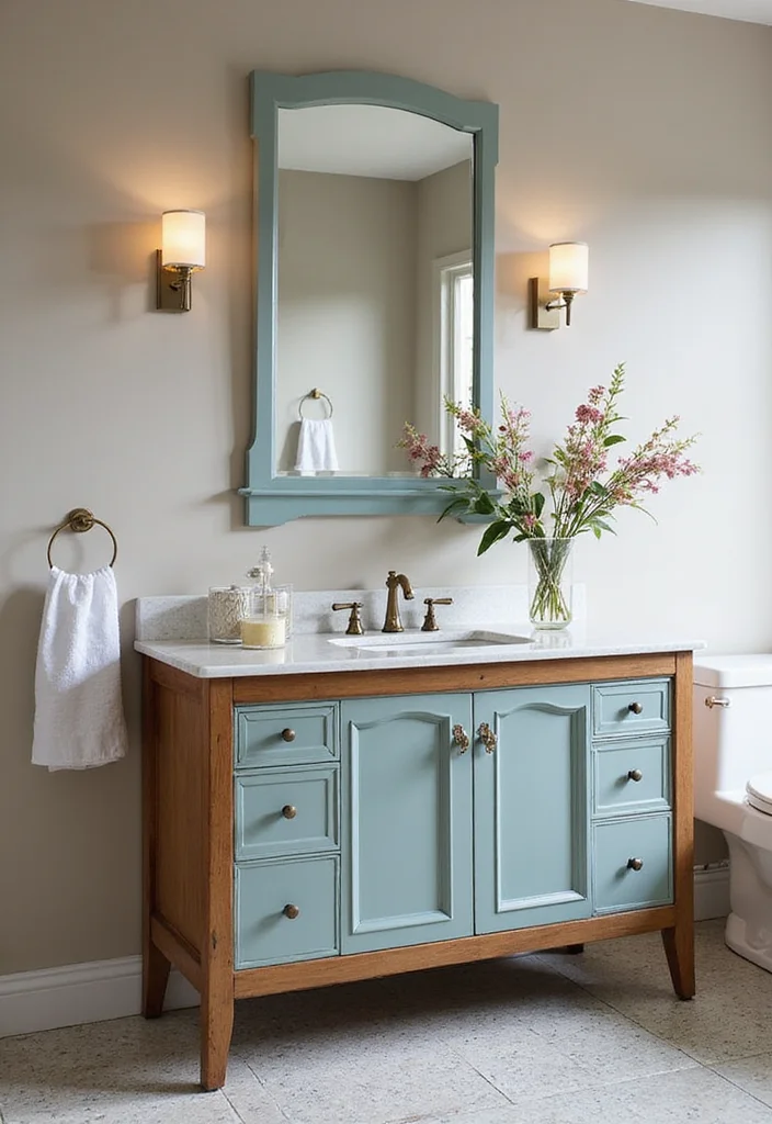 16 Vintage Bathroom Vanity Ideas With Classic Charm - 15. Vintage Charm with Modern Touches