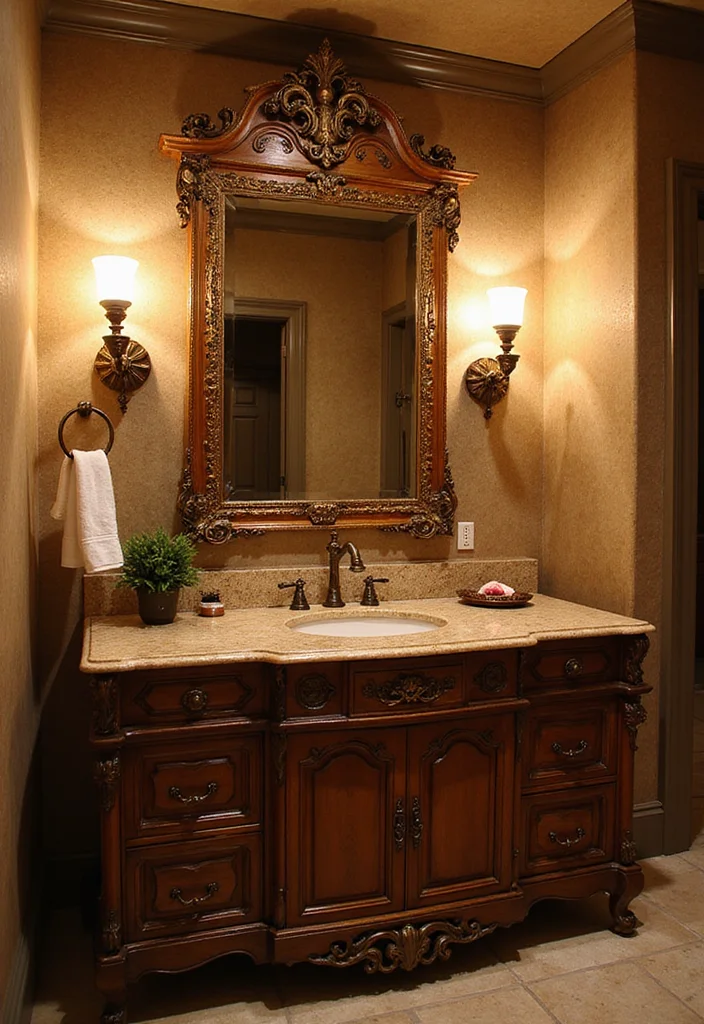 16 Vintage Bathroom Vanity Ideas With Classic Charm - 6. Antique Refinement