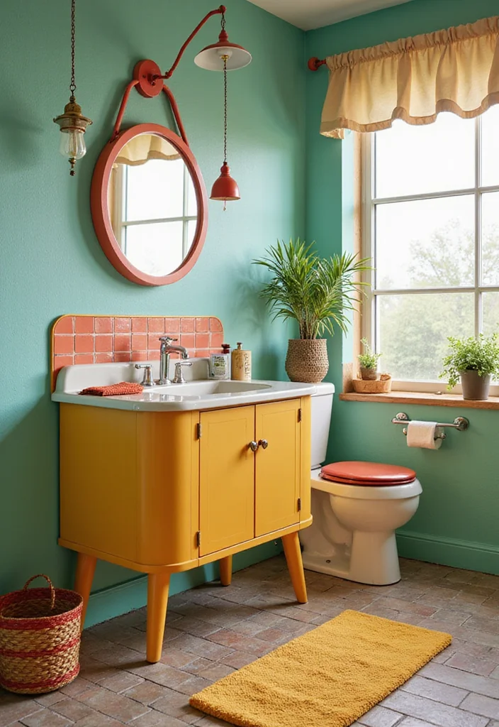 16 Vintage Bathroom Vanity Ideas With Classic Charm - 7. Retro Revival