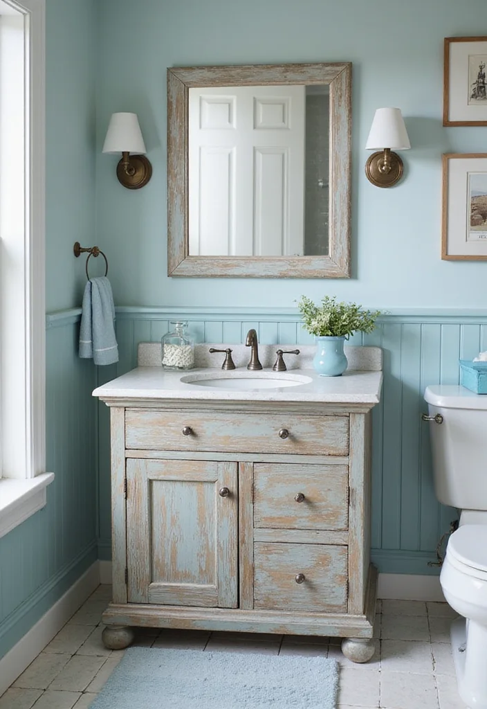16 Vintage Bathroom Vanity Ideas With Classic Charm - 8. Coastal Vintage
