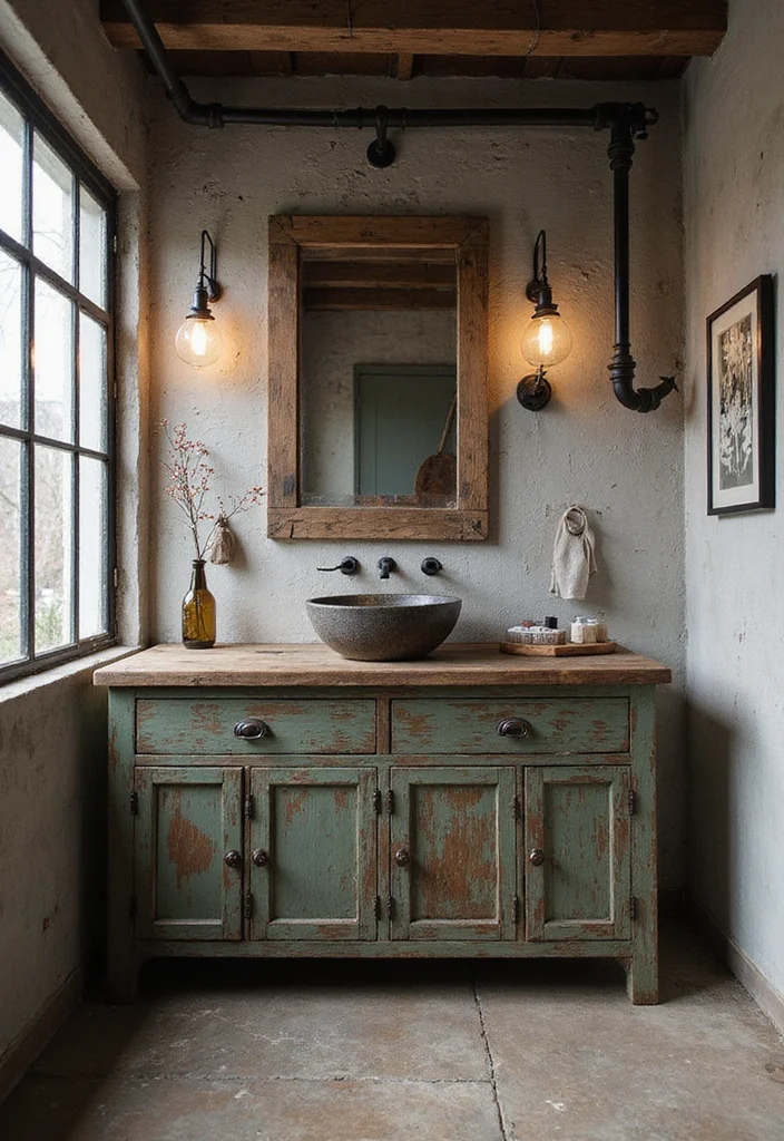 16 Vintage Bathroom Vanity Ideas With Classic Charm - 9. Industrial Vintage Fusion