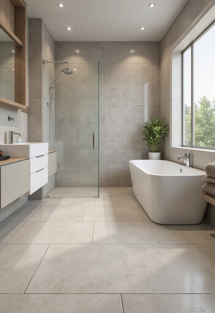 18 Bathroom Tile Pattern Ideas That Transform Spaces - 13. Large Format Tiles