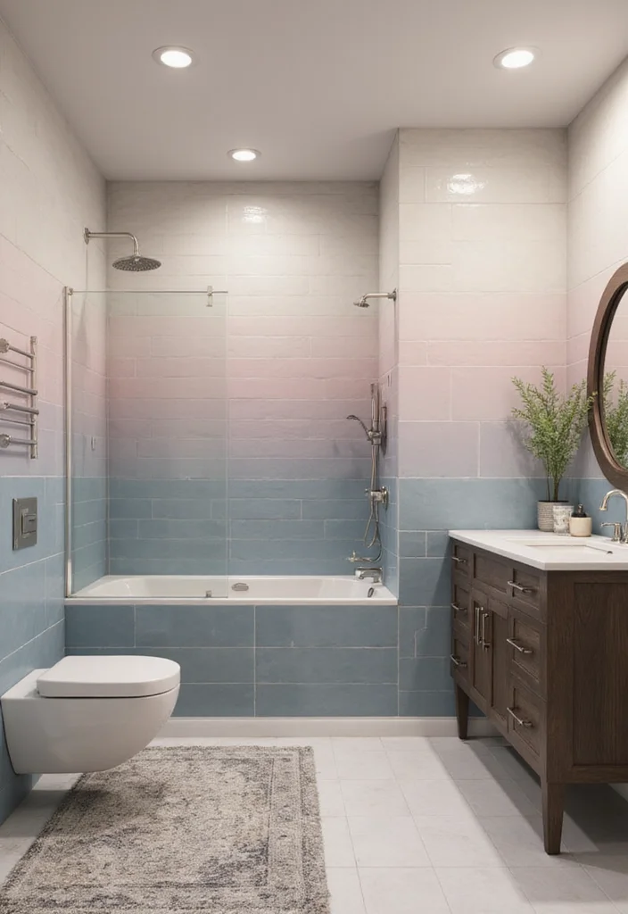 18 Bathroom Tile Pattern Ideas That Transform Spaces - 17. Gradients and Ombre Effects