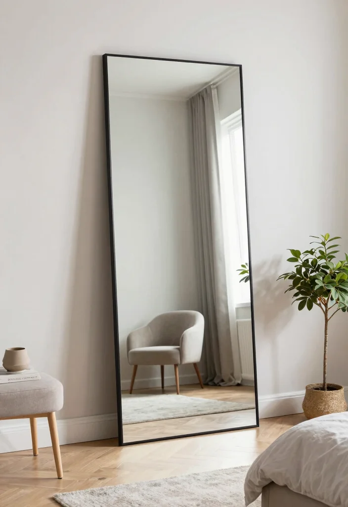 15 Bedroom Mirror Ideas: Full Length Chic and Practical - 11. Oversized Leaning Mirrors for Drama 1