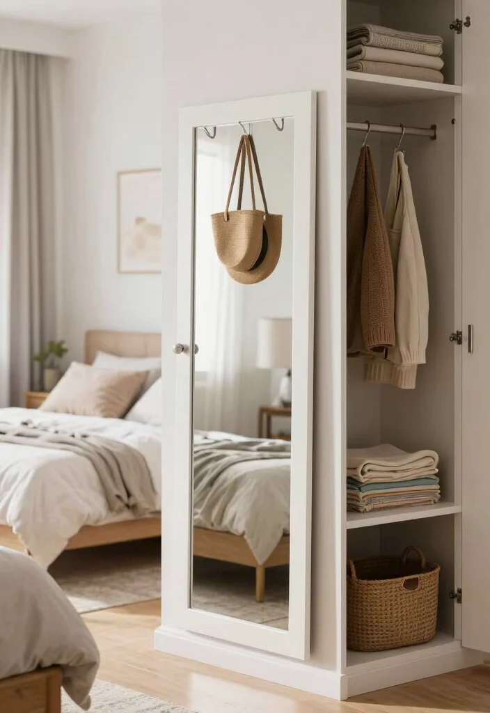15 Bedroom Mirror Ideas: Full Length Chic and Practical - 12. Multi-Functional Mirrors with Hooks 1