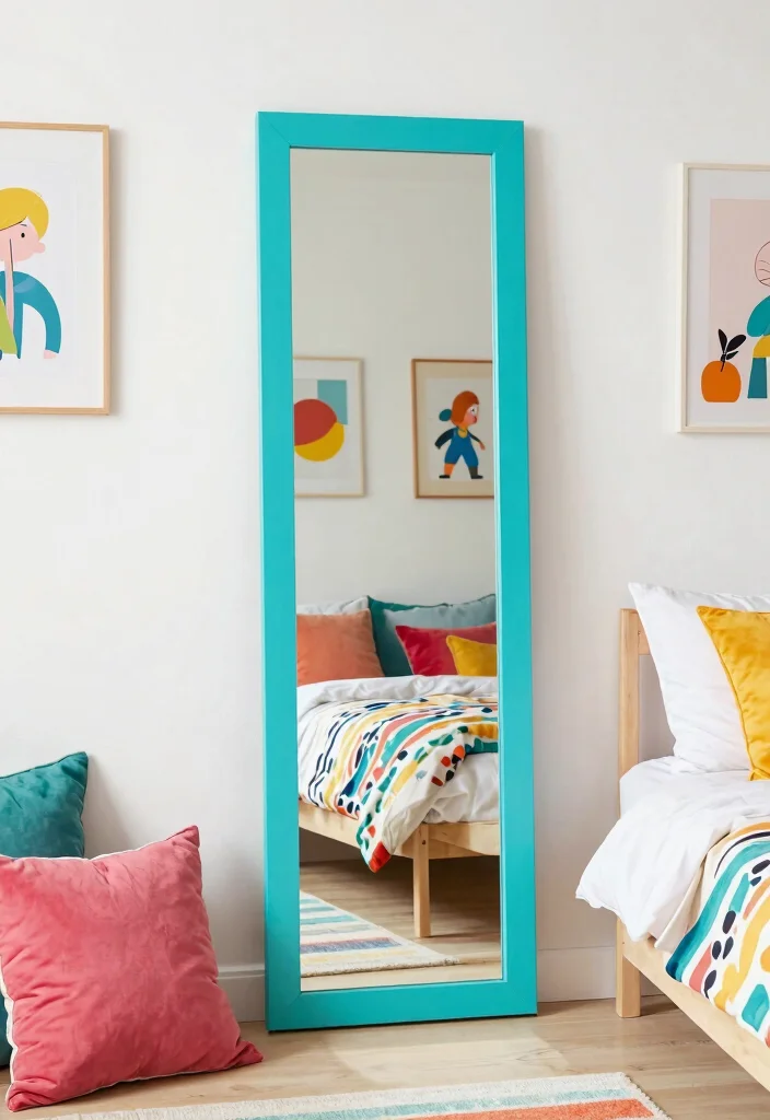 15 Bedroom Mirror Ideas: Full Length Chic and Practical - 13. Colorful Framed Mirrors for a Pop of Color 1