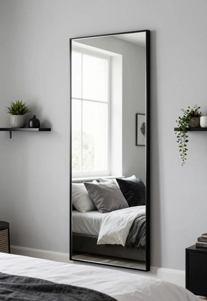 15 Bedroom Mirror Ideas: Full Length Chic and Practical - 2. Minimalist Black Frame Elegance 1