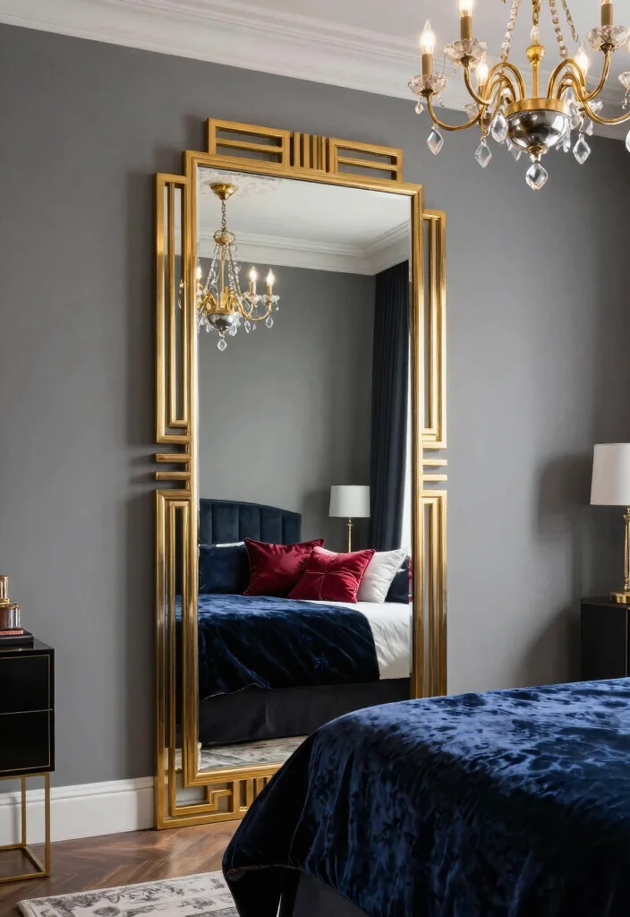 15 Bedroom Mirror Ideas: Full Length Chic and Practical - 4. Art Deco Glam with Geometric Shapes 1