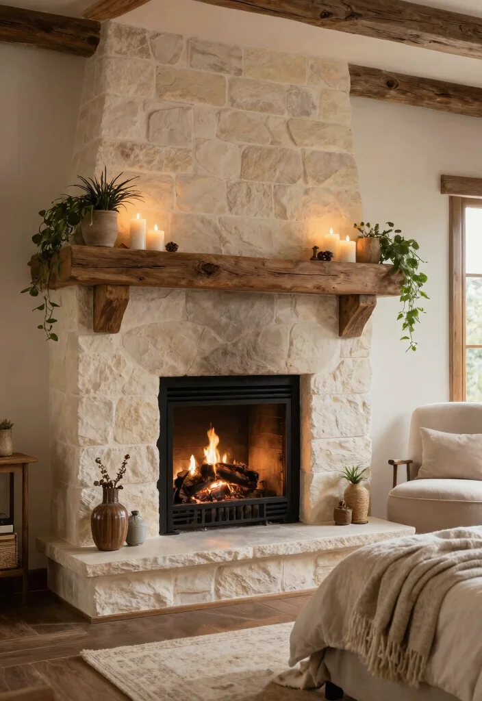15 Country Rustic Bedroom Ideas: Warm Cozy Retreats - 13. Warm Fireplace Accents 1