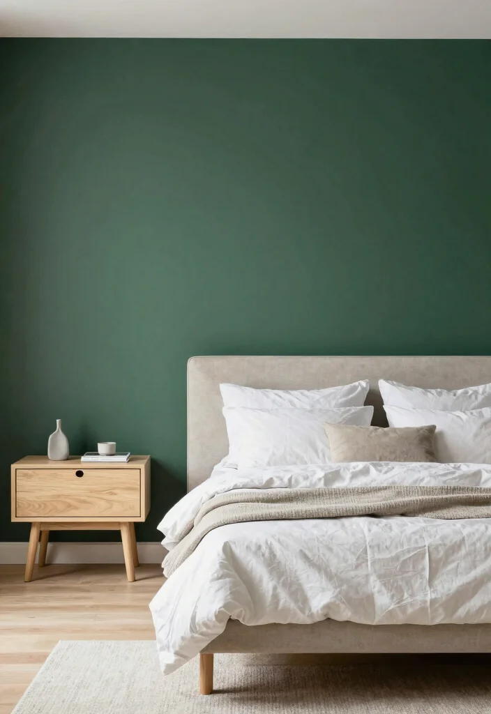 15 Dark Green Accent Wall Bedroom Ideas Bold and Cozy - 14. Dark Green with Bright Neutrals 1
