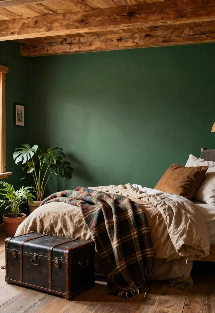 15 Dark Green Accent Wall Bedroom Ideas Bold and Cozy - 4. Cozy Cabin Retreat 1