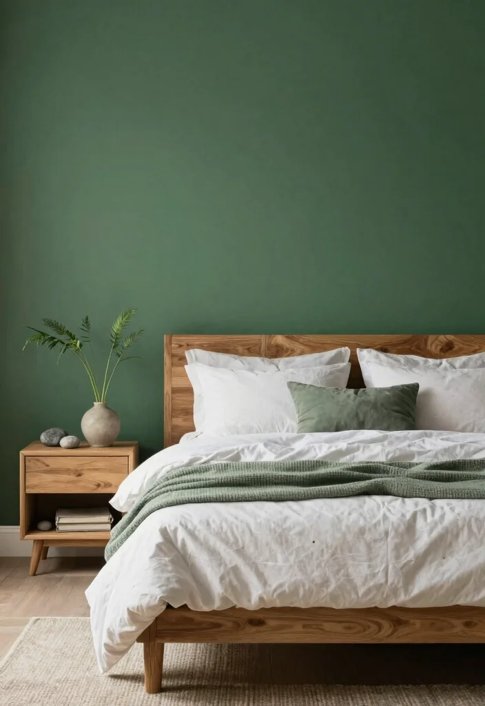 15 Dark Green Accent Wall Bedroom Ideas Bold and Cozy - 9. Nature-Inspired Decor 1