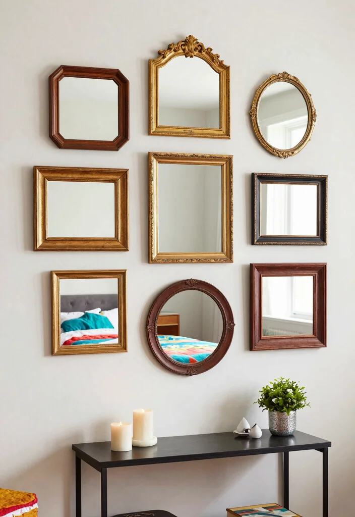 15 Mirror for Bedroom Wall Ideas: Elegant Reflective Style - 10. Eclectic Mirror Collections 1