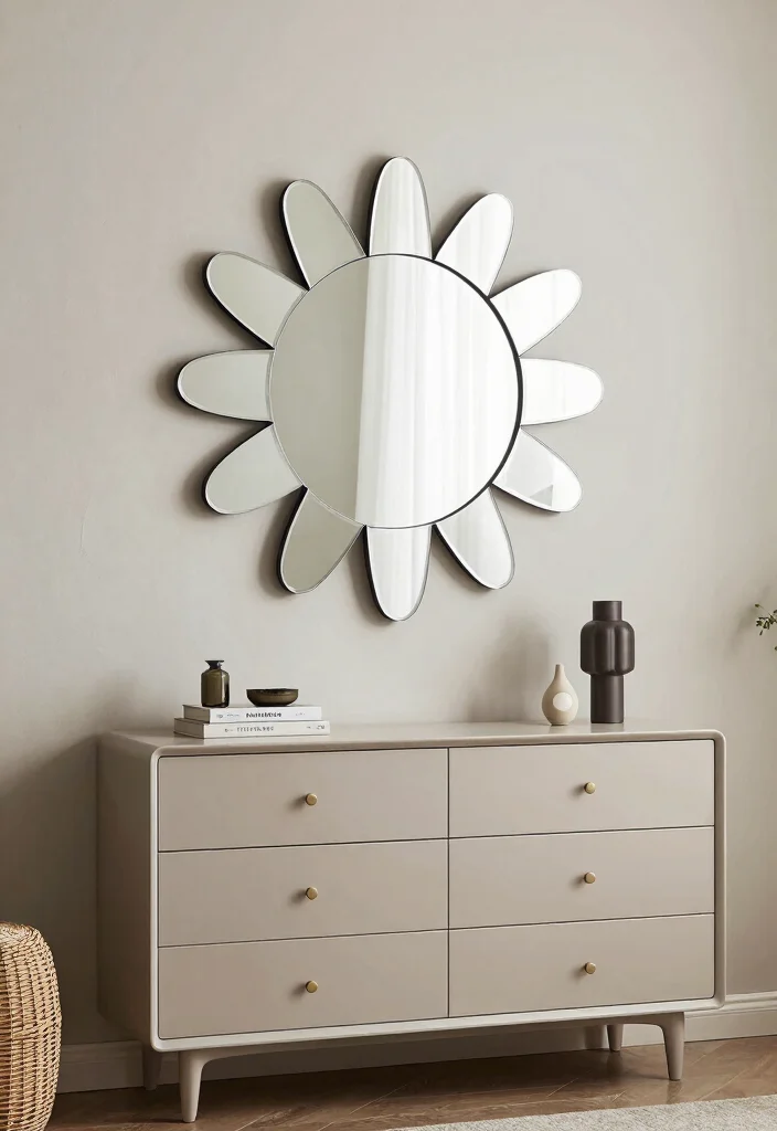 15 Mirror for Bedroom Wall Ideas: Elegant Reflective Style - 12. Unique Shapes and Designs 1