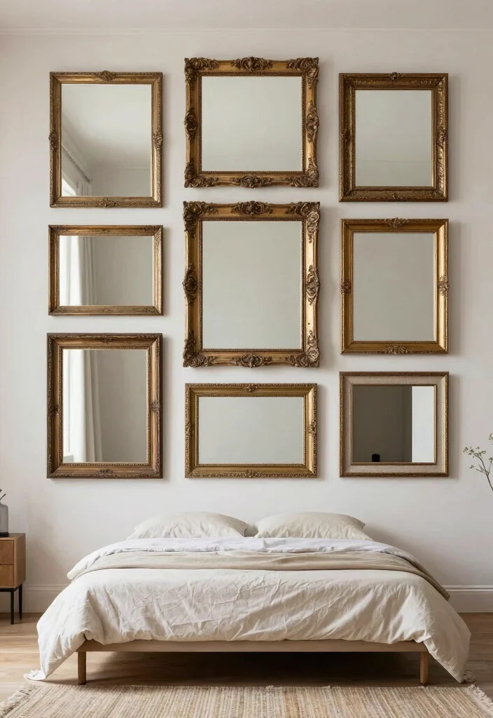 15 Mirror for Bedroom Wall Ideas: Elegant Reflective Style - 14. Artistic Mirror Compositions 1