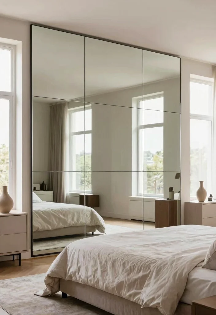 15 Mirror for Bedroom Wall Ideas: Elegant Reflective Style - 6. Mirrored Accent Wall 1
