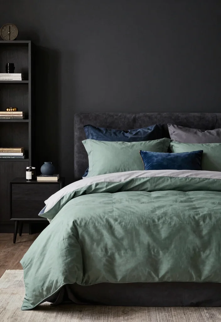 15 Sage Green Comforter Bedroom Ideas: Calm Cozy Layers - 13. Creating Contrast with Darker Shades 1