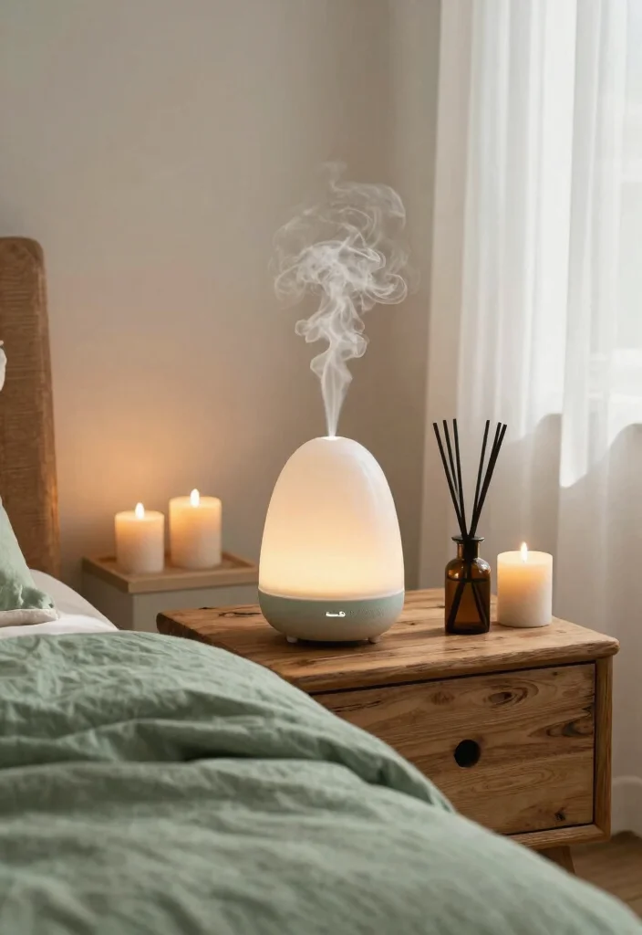 15 Sage Green Comforter Bedroom Ideas: Calm Cozy Layers - 14. Crafting a Cozy Atmosphere with Aromatherapy 1
