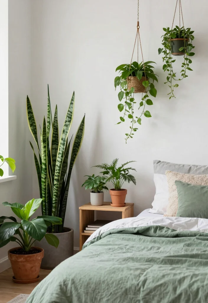 15 Sage Green Comforter Bedroom Ideas: Calm Cozy Layers - 4. Incorporating Plants 1