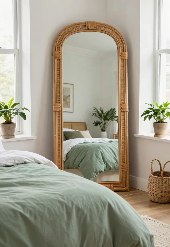 15 Sage Green Comforter Bedroom Ideas: Calm Cozy Layers - 8. Utilizing Mirrors for Light Reflection 1