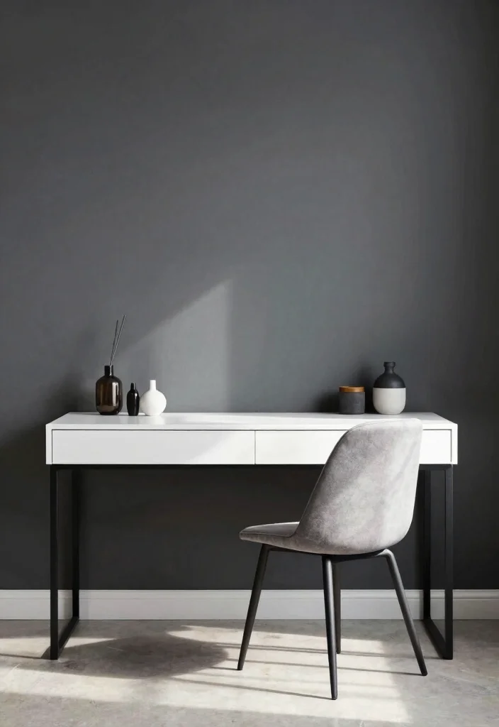 16 Charcoal Accent Wall Bedroom Ideas for a Modern Dramatic Look - 10. Minimalist Desk Space 1