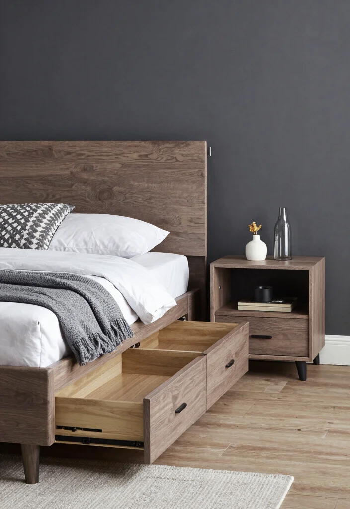 16 Charcoal Accent Wall Bedroom Ideas for a Modern Dramatic Look - 12. Functional Furniture Choices 1