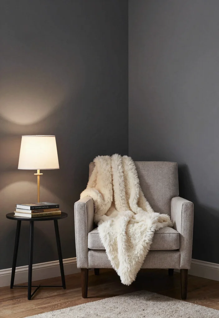 16 Charcoal Accent Wall Bedroom Ideas for a Modern Dramatic Look - 14. Cozy Reading Nook 1