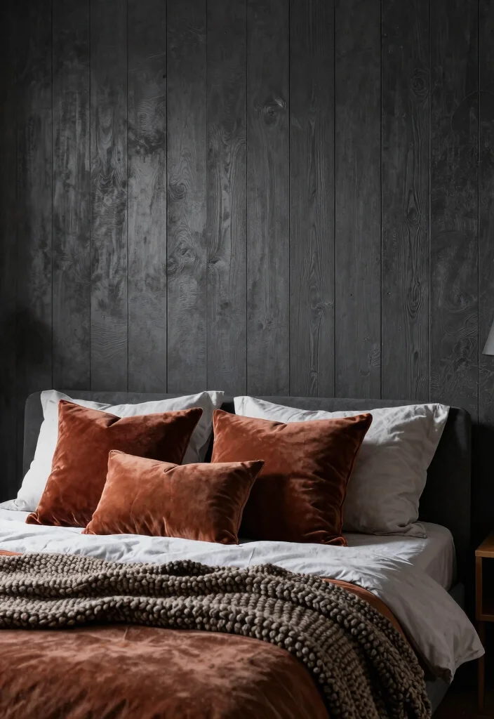 16 Charcoal Accent Wall Bedroom Ideas for a Modern Dramatic Look - 2. Textured Charcoal Walls 1