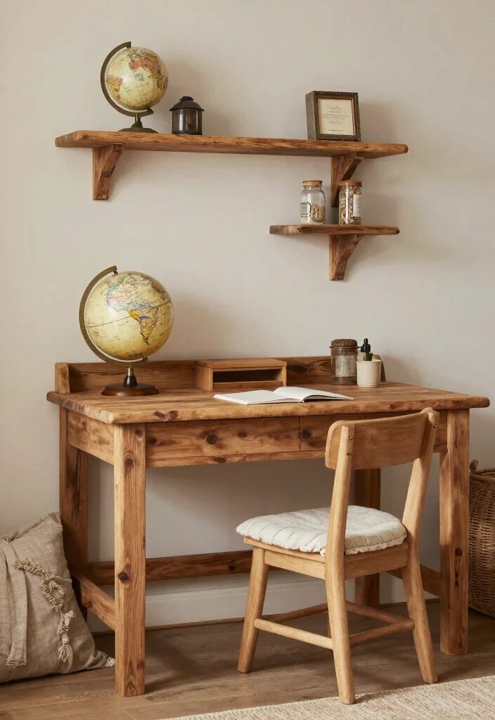 16 Kids Desk Area in Bedroom Ideas: Smart Study Zones - 13. Rustic Farmhouse Style 1