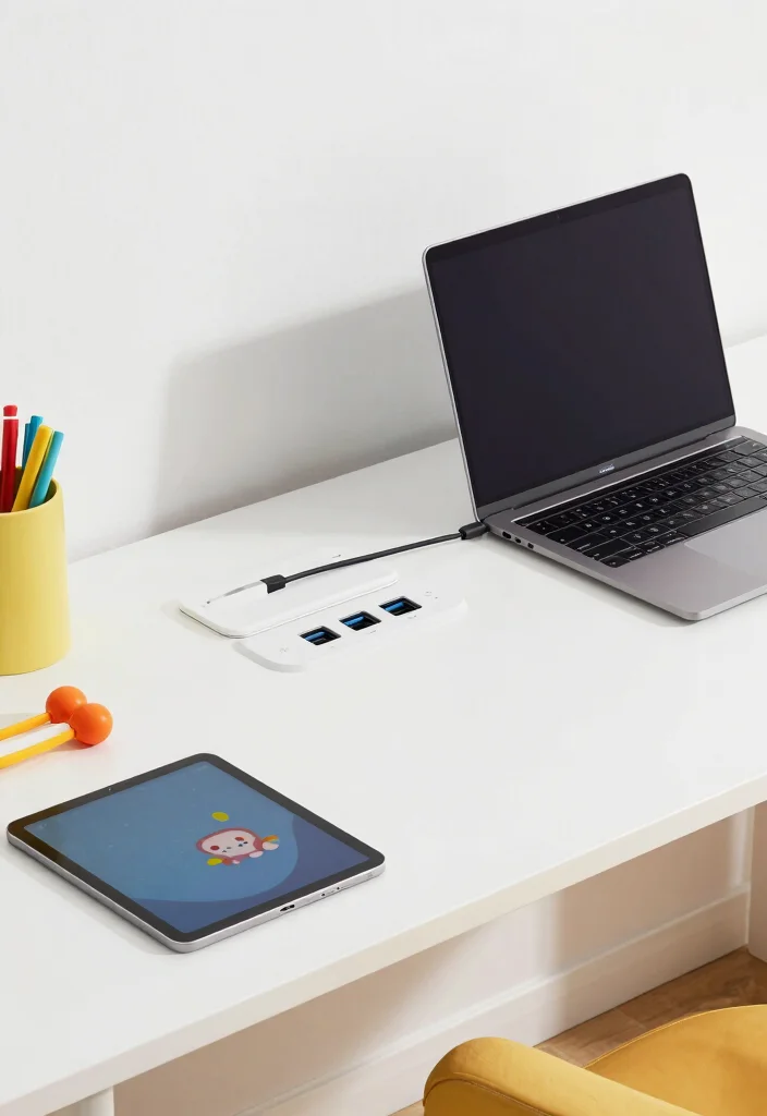16 Kids Desk Area in Bedroom Ideas: Smart Study Zones - 14. Smart Tech Integration 1