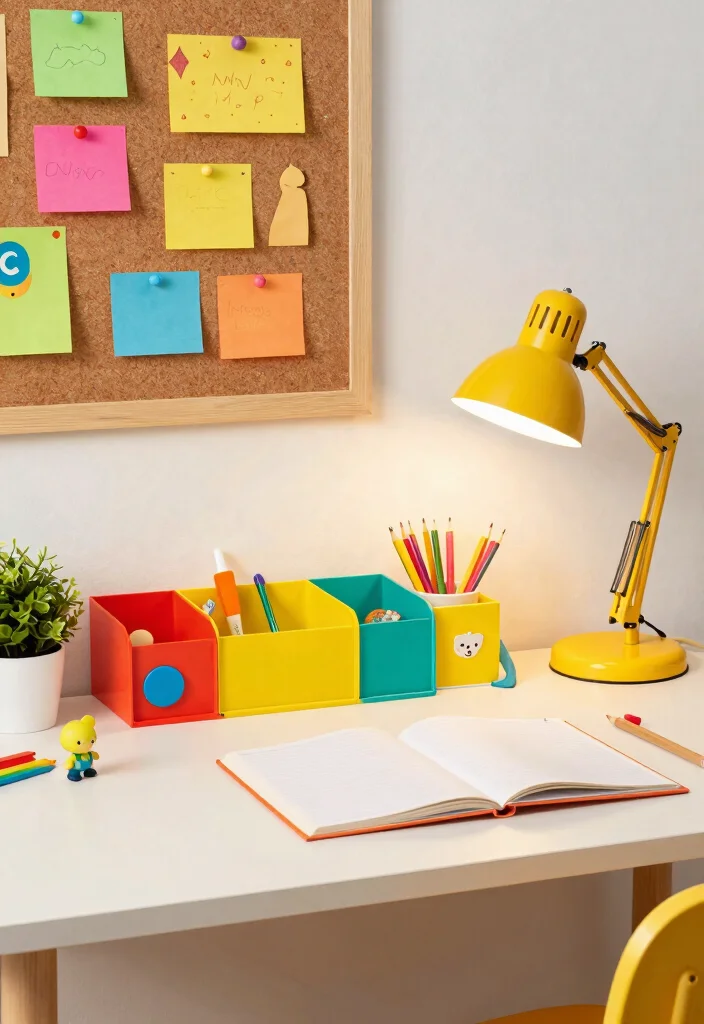 16 Kids Desk Area in Bedroom Ideas: Smart Study Zones - 3. Colorful Desk Accessories 1