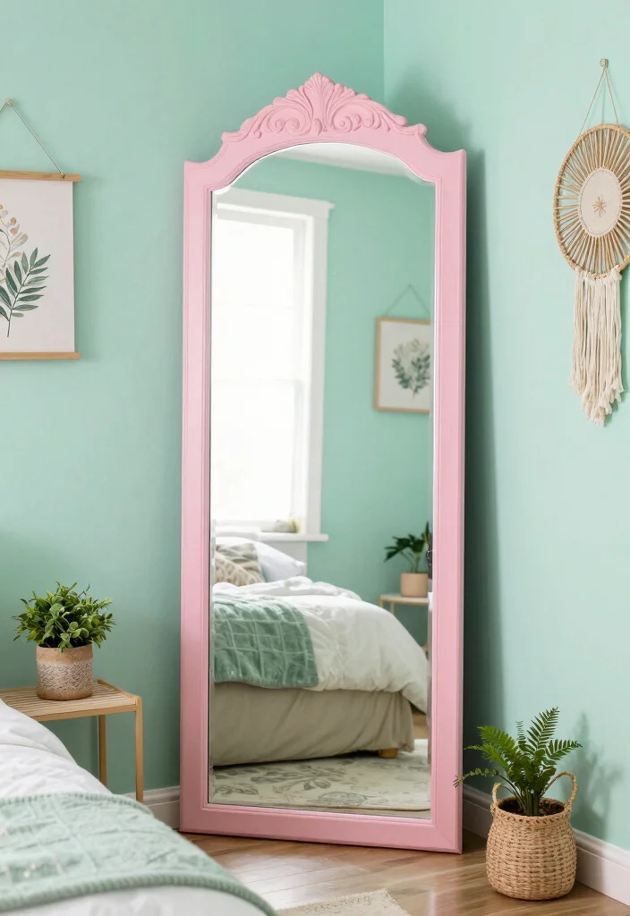 16 Mint Green and Pink Bedroom Ideas Soft Playful Charm - 13. Decorative Mirrors 1