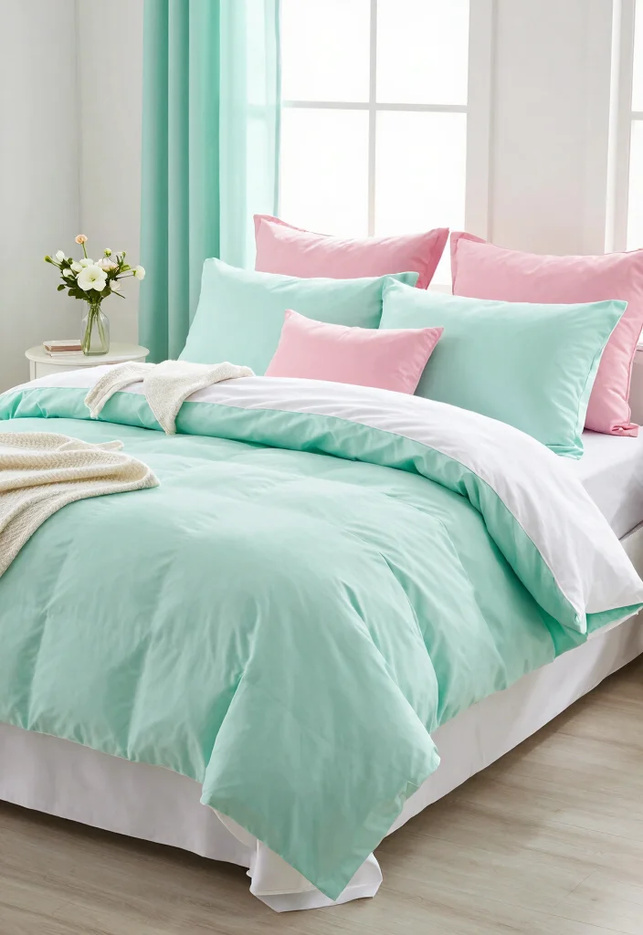 16 Mint Green and Pink Bedroom Ideas Soft Playful Charm - 2. Playful Bedding Combinations 1