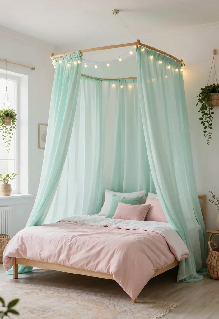 16 Mint Green and Pink Bedroom Ideas Soft Playful Charm - 5. Dreamy Canopy Beds 1