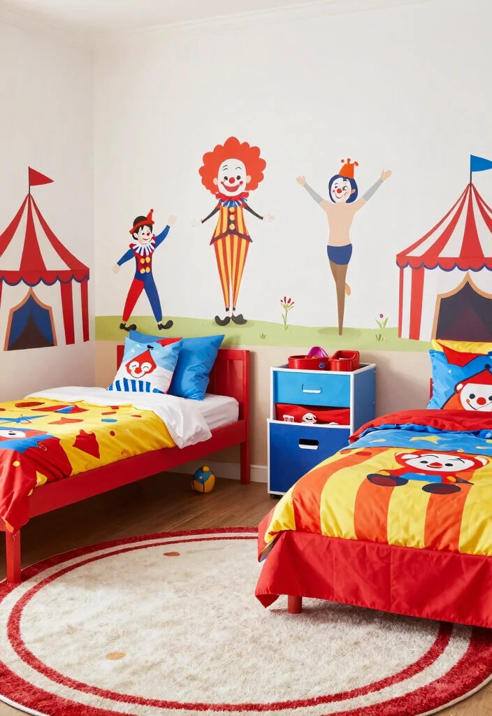 16 Toddler Twin Bedroom Ideas Cute Safe and Functional - 11. Playful Circus Theme 1