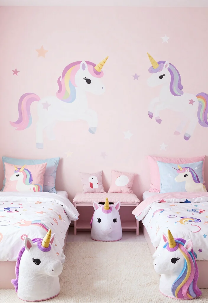 16 Toddler Twin Bedroom Ideas Cute Safe and Functional - 13. Magical Unicorn Paradise 1