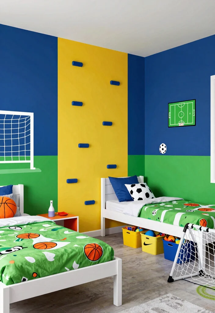 16 Toddler Twin Bedroom Ideas Cute Safe and Functional - 14. Sporty Fun Zone 1