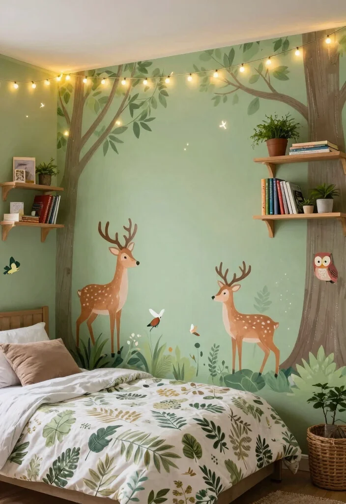 17 Accent Wall Girls Bedroom Ideas Cute and Creative - 1. Fairy Tale Forest 1