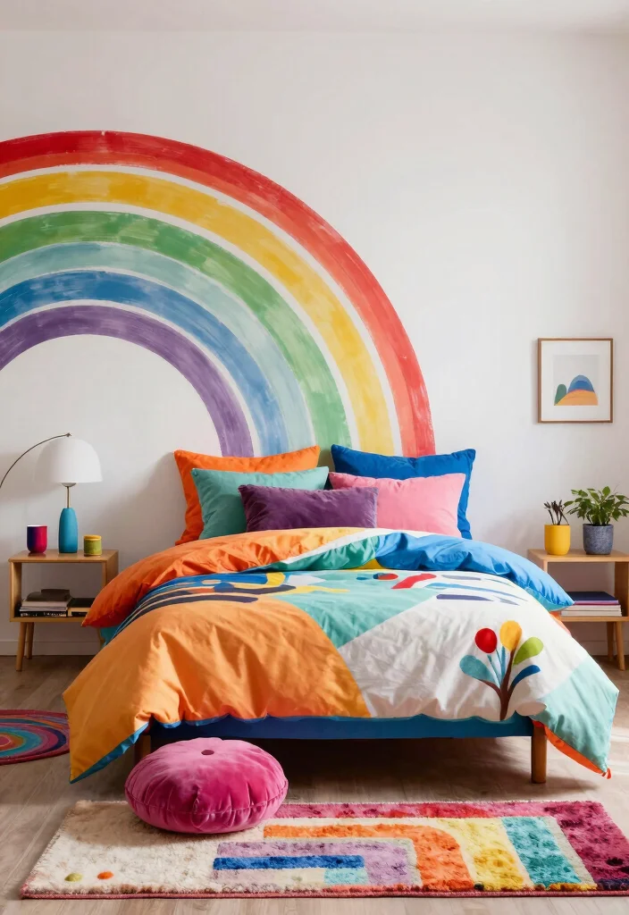 17 Accent Wall Girls Bedroom Ideas Cute and Creative - 10. Rainbow Splash 1