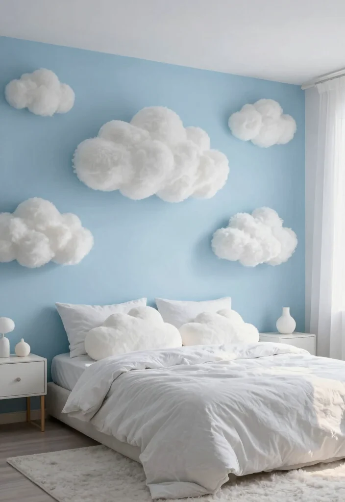 17 Accent Wall Girls Bedroom Ideas Cute and Creative - 13. Whimsical Clouds 1