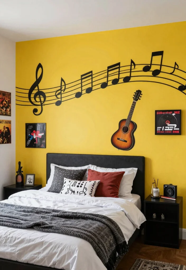 17 Accent Wall Girls Bedroom Ideas Cute and Creative - 14. Music Melody 1
