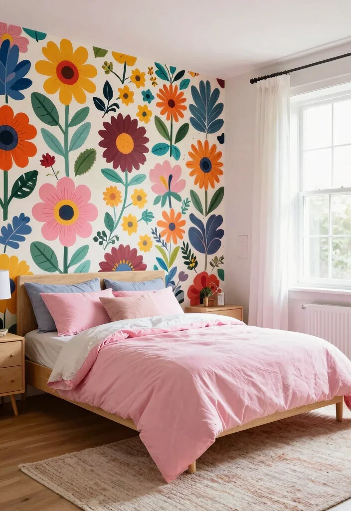 17 Accent Wall Girls Bedroom Ideas Cute and Creative - 4. Floral Delight 1