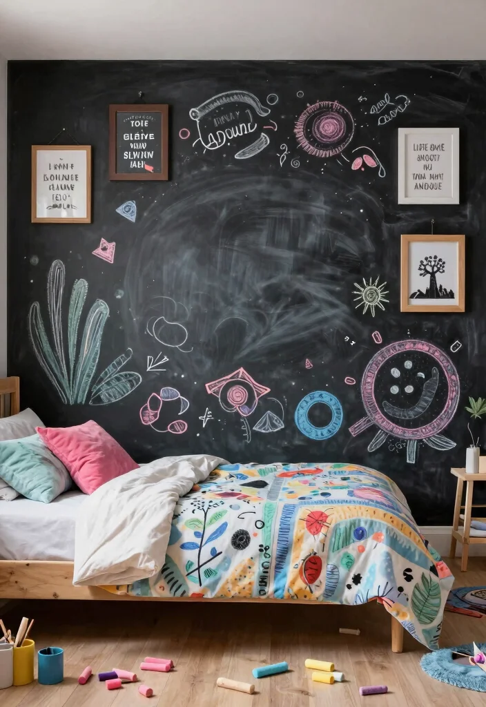 17 Accent Wall Girls Bedroom Ideas Cute and Creative - 7. Chalkboard Wall 1