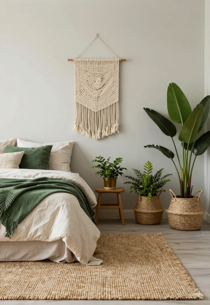 17 Green and Gold Bedroom Ideas: Luxurious Balanced Style - 17. Final Touches with Eco-Friendly Elements 1