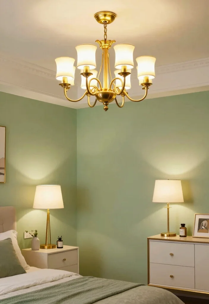 17 Green and Gold Bedroom Ideas: Luxurious Balanced Style - 7. Elegant Light Fixtures 1