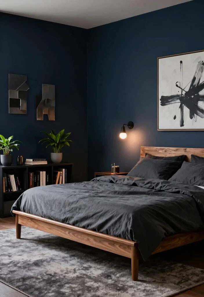 17 Room Ideas for Men's Bedroom Aesthetic: Modern Masculine - 1. Dark and Moody Palette 1