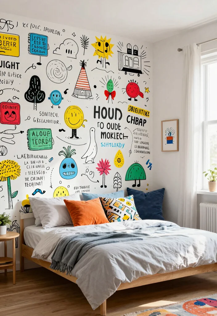 18 Bedroom Wall Drawing Ideas Creativity Inspired Decor - 14. Playful Doodle Wall 1