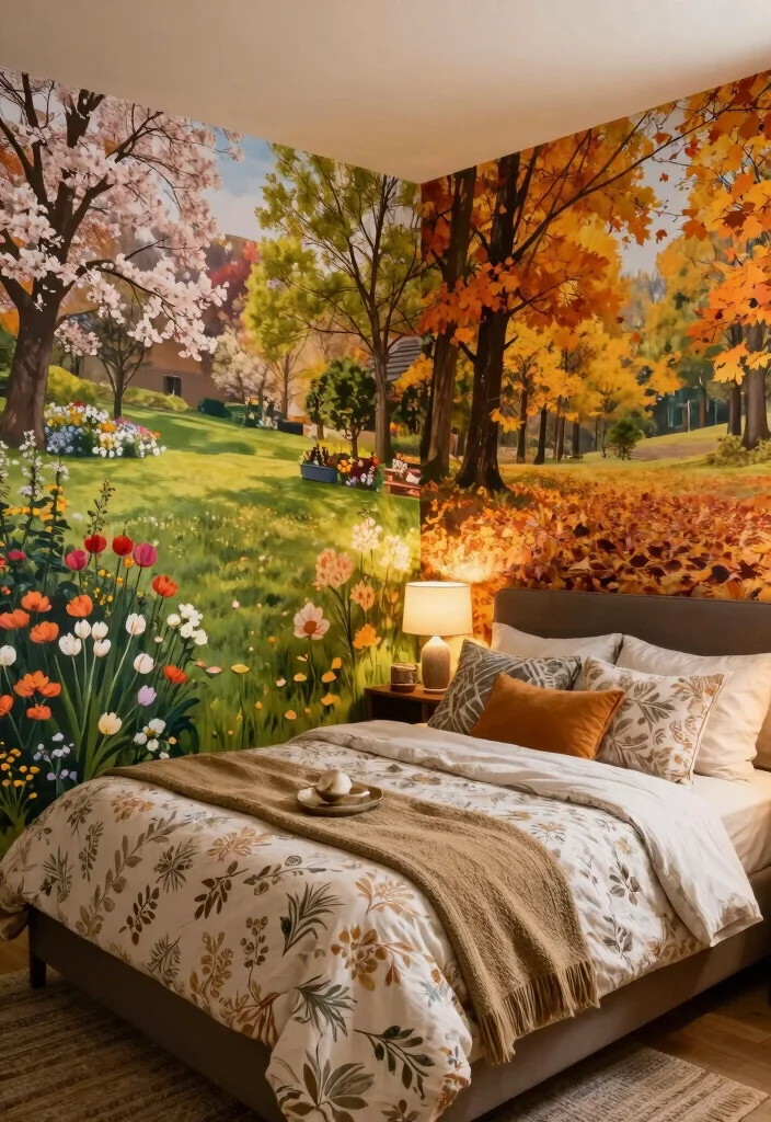 18 Bedroom Wall Drawing Ideas Creativity Inspired Decor - 15. Seasonal Nature Scenes 1